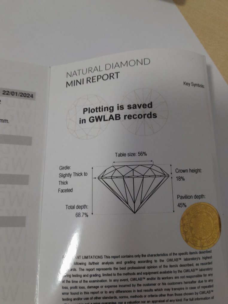 1 pcs Diamant - 0.71 ct - Brilliant, Rund - D (farveløs) - I1 #2.1