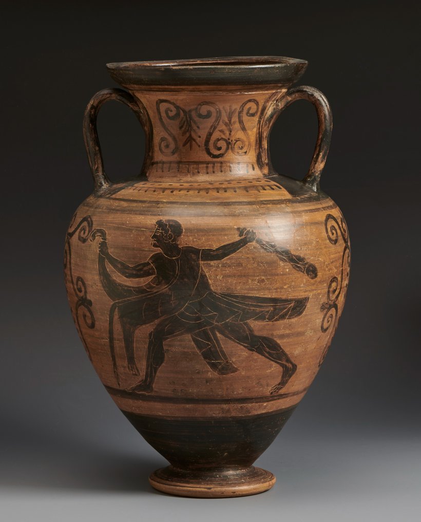 Etruscan Terracotta 伊特魯裡亞黑色人物雙耳瓶，歸因於米卡利畫家 - 28 cm #1.1