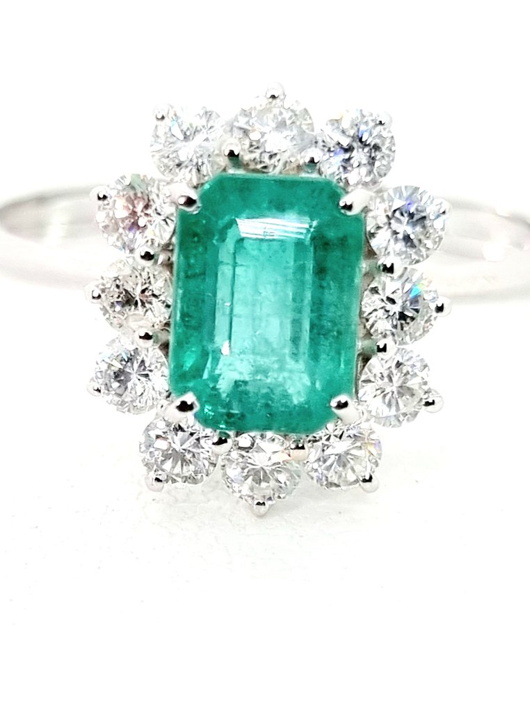 Ring - 18 kt Vittguld Smaragd - Diamant #1.1