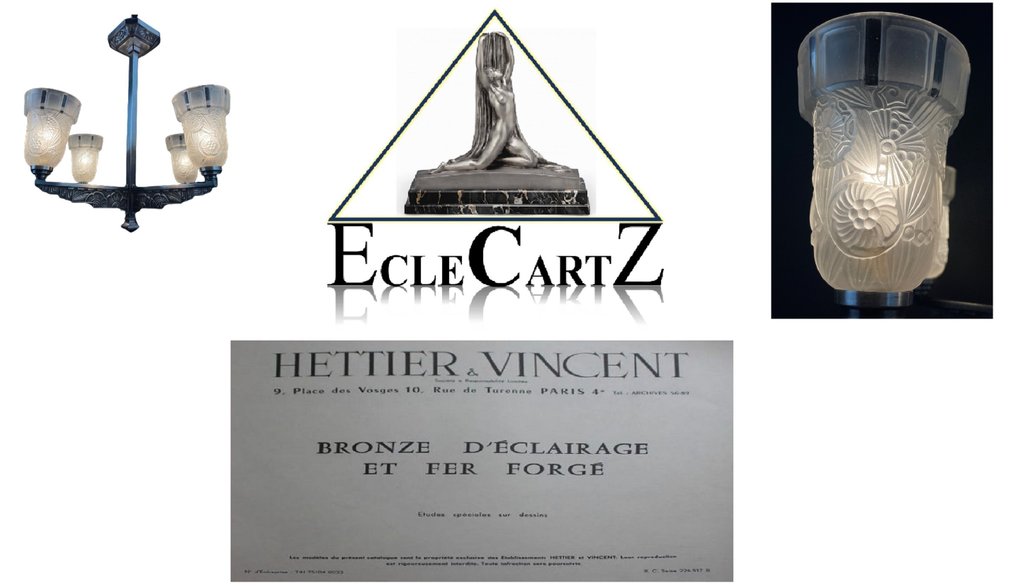 Hettier & Vincent - Paris vers 1930 - Żyrandol - Srebrny brąz - 57 cm #2.1