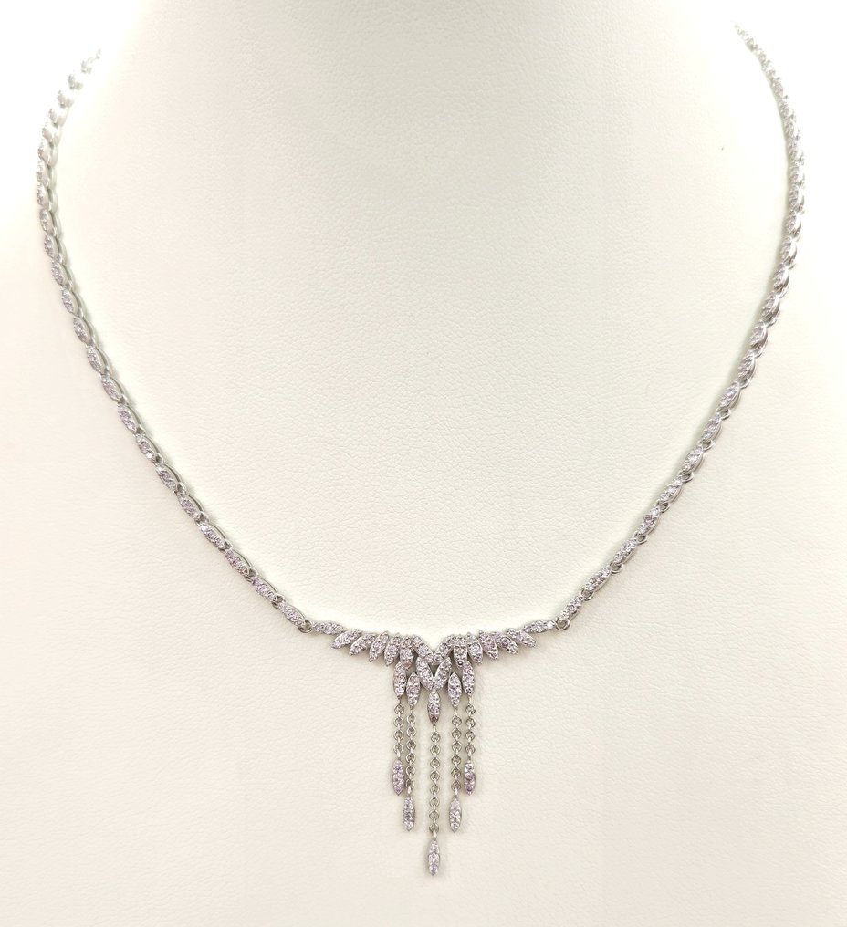 Halskette - 14 kt Weißgold Diamant  (Natürlich) #1.1