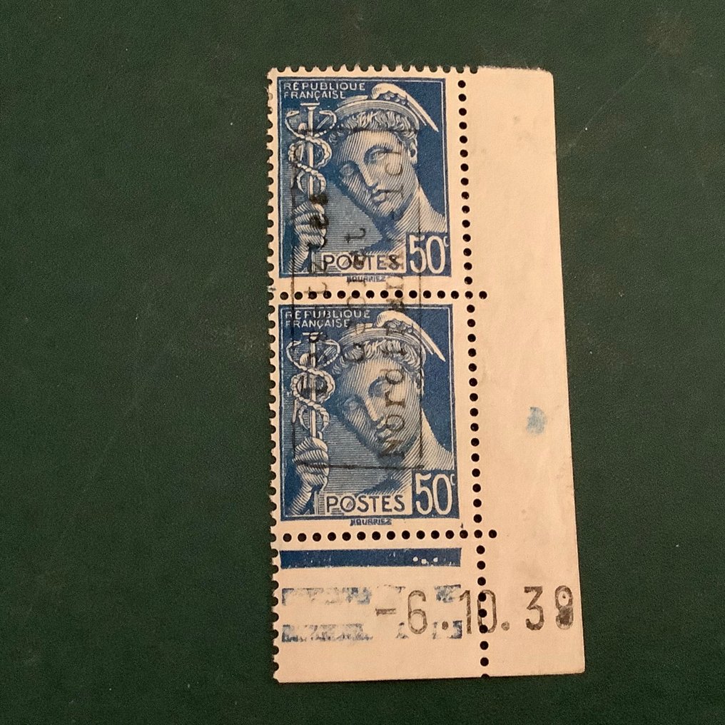 German Empire - Occupation of France (1941-1945) 1940 - Dunkirk: 50 cent Mercur with printing date and overprint type II by Coudekerque - marked Brun - Michel 3 II #2.1