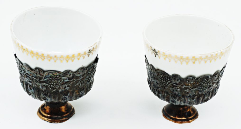 兩個 Abdülhamit Han Tughra Zarf 奧斯曼咖啡銀杯 - 銀 - 奧斯曼帝國 - 鄂圖曼帝國後期 #3.1