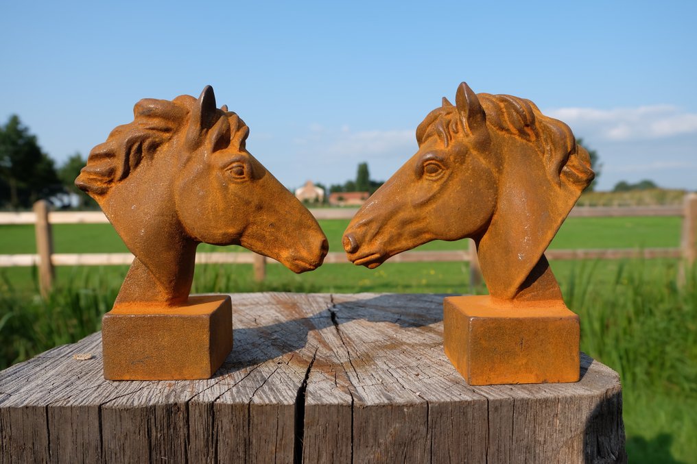 塑像, set of 2 horse heads - 15 cm - 铸铁 #1.0