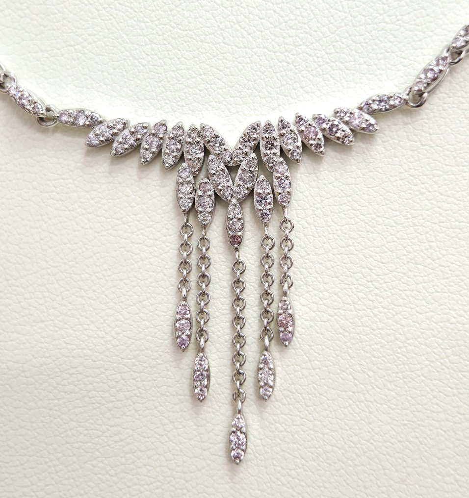 2.22 ct Fancy Pink Diamond Designer Necklace - 项链 - 14K包金 白金 钻石  (天然) #1.2
