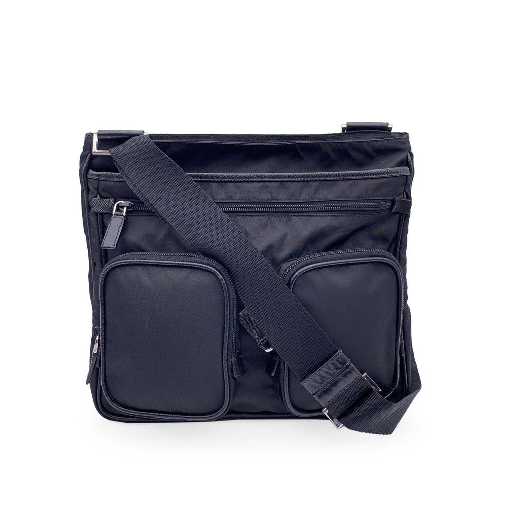 Prada - Black Nylon Canvas Double Pockets Crossbody Messenger Bag - Crossbody-veske #1.1