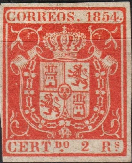 Spanien 1854 - Siegel - Edifil 25 - Escudo de España - 2r. rojo, Gran color #1.1