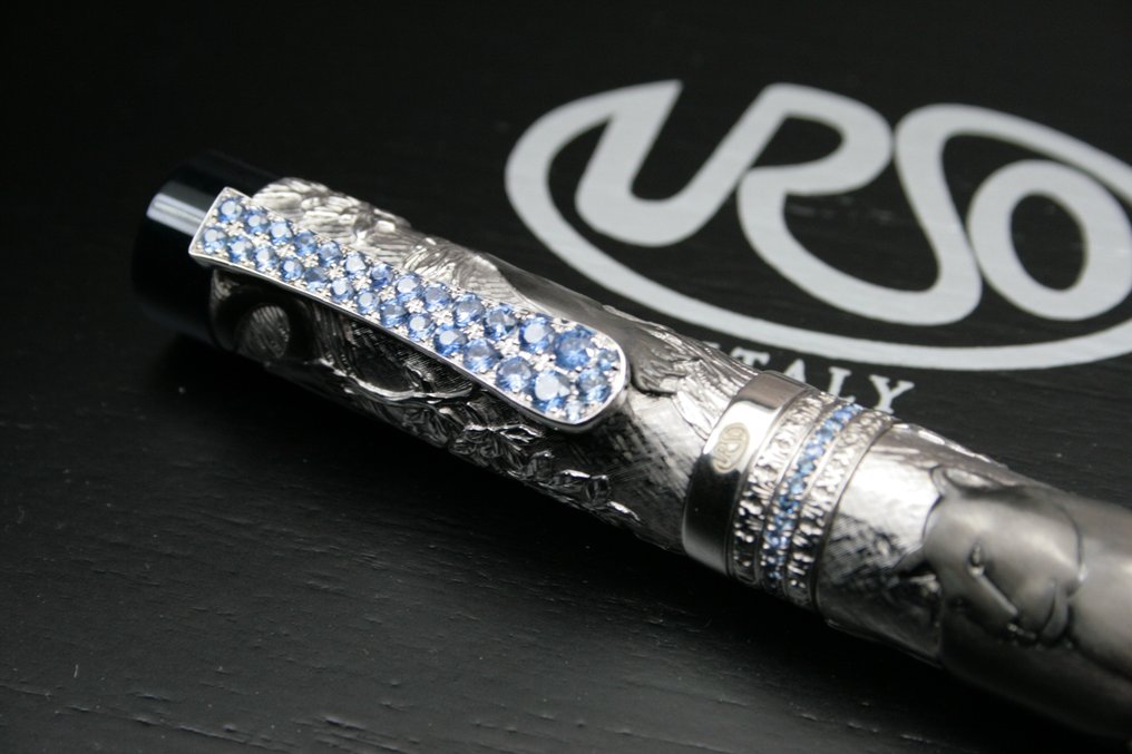 Urso - Roller Black Panther in sterling silver and blue sapphires ct. 3.10 - Roller ball pen #2.1
