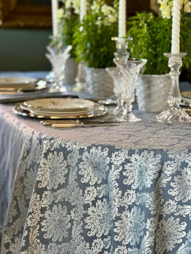 大桌子的桌布，藍色錦緞。 - 桌布  - 270 cm - 180 cm #1.1