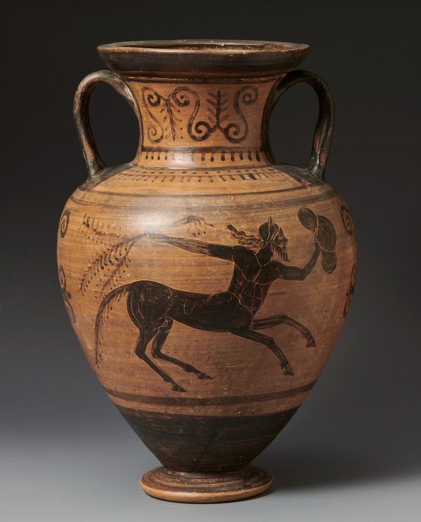 Etruscan Terracotta 伊特魯裡亞黑色人物雙耳瓶，歸因於米卡利畫家 - 28 cm #1.2