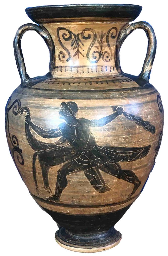 Etruscă TeracotÄƒ Amfora etrusca cu figura neagra, atribuita pictorului Micali - 28 cm #2.1