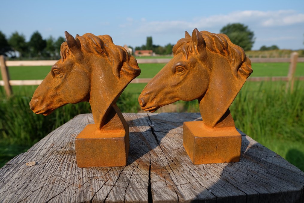 塑像, set of 2 horse heads - 15 cm - 铸铁 #3.2