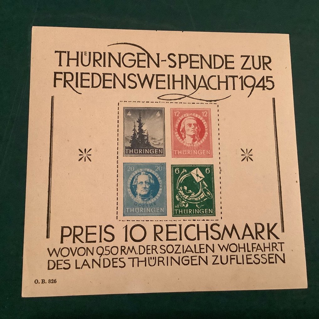 Allied Occupation - Germany (Soviet zone) 1945 - Thuringia: Christmas block with plate error, stamps shifted downwards - Michel blok 2 x IV #1.2
