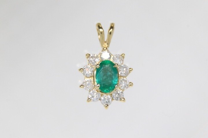 Hänge - 18 kt Gult guld, 0,50 Ct Diamant  (Natural) - Smaragd #1.1