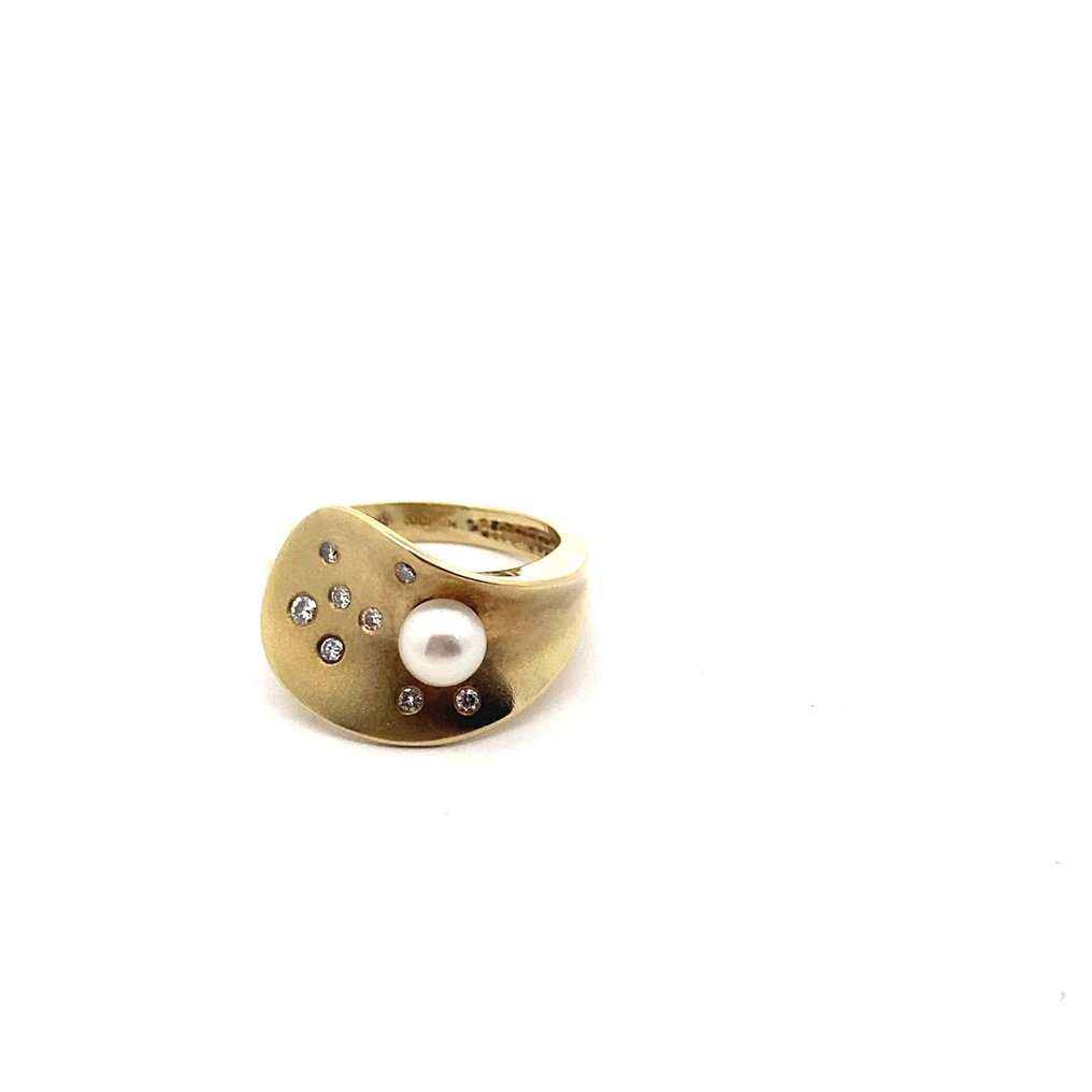 Ring - 14 kt Gelbgold Perle - Diamant #2.1