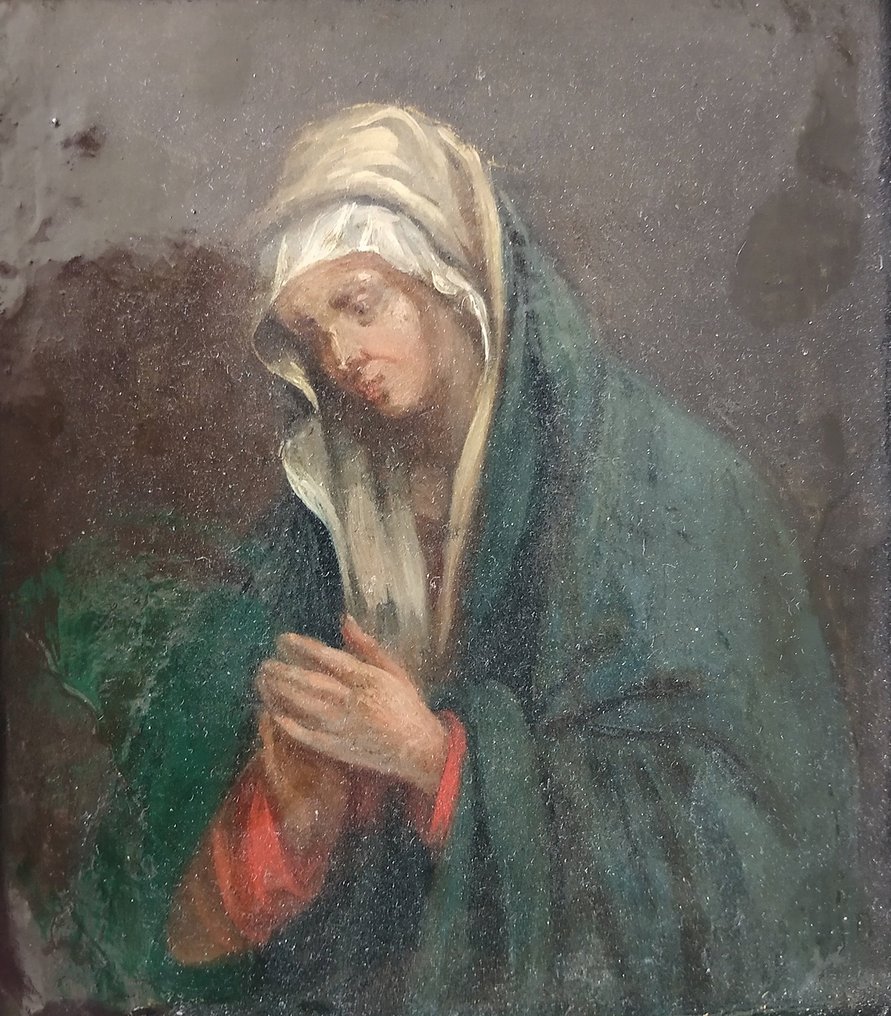 Hollandse school (XVIII) - Vroeg Madonna olieverfschilderij op koper #1.1