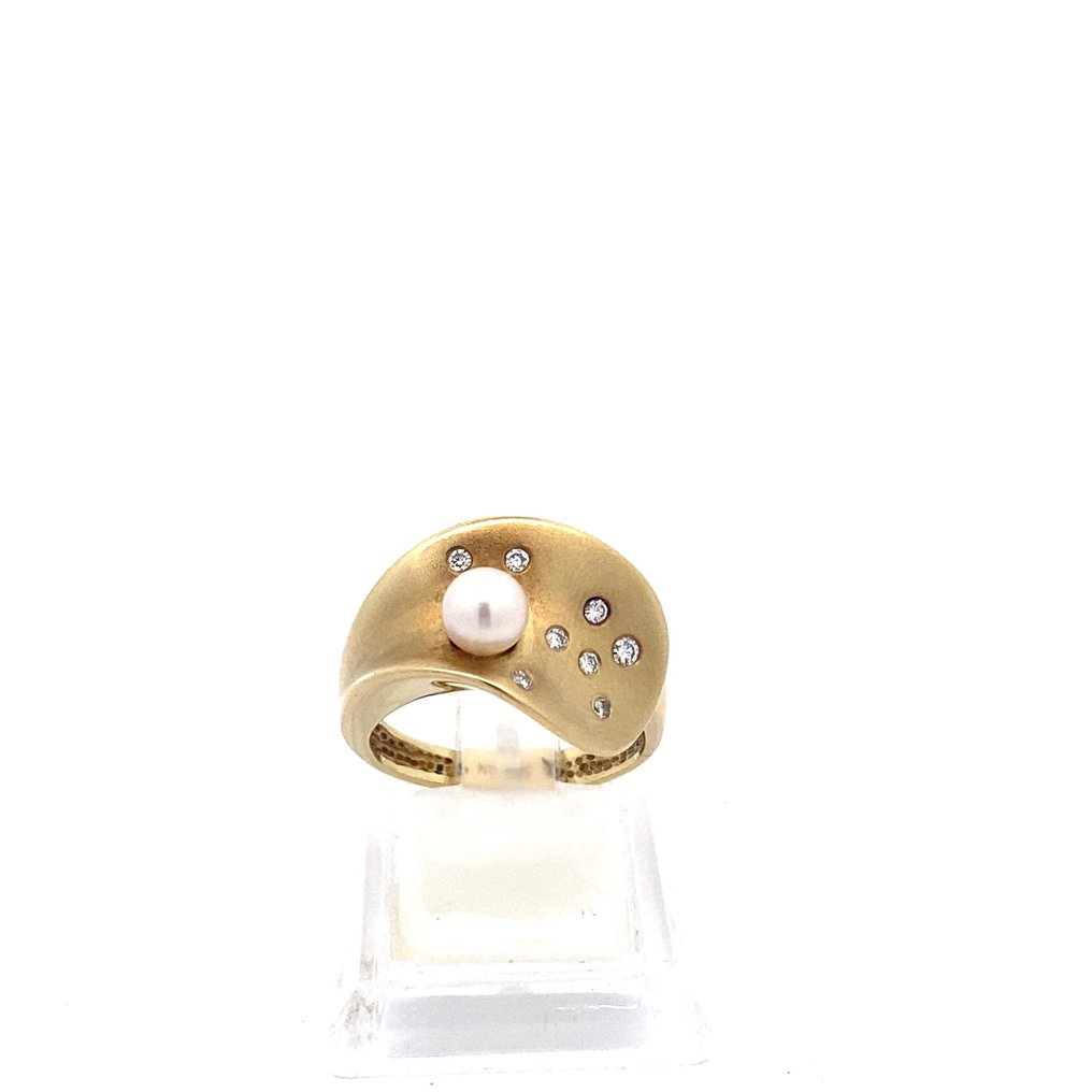 戒指 - 14K包金 黄金 珍珠 - 钻石 #1.1