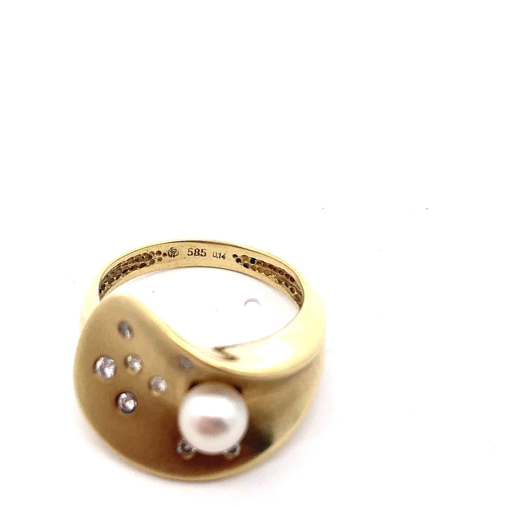 戒指 - 14K包金 黄金 珍珠 - 钻石 #1.2