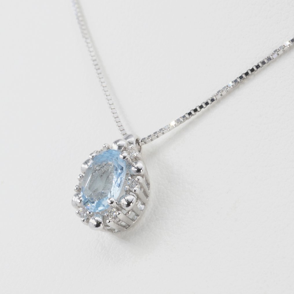 Sans Prix de Réserve - Collier avec pendentif Or blanc Diamant  (Naturelle) - Aigue-marine #2.1
