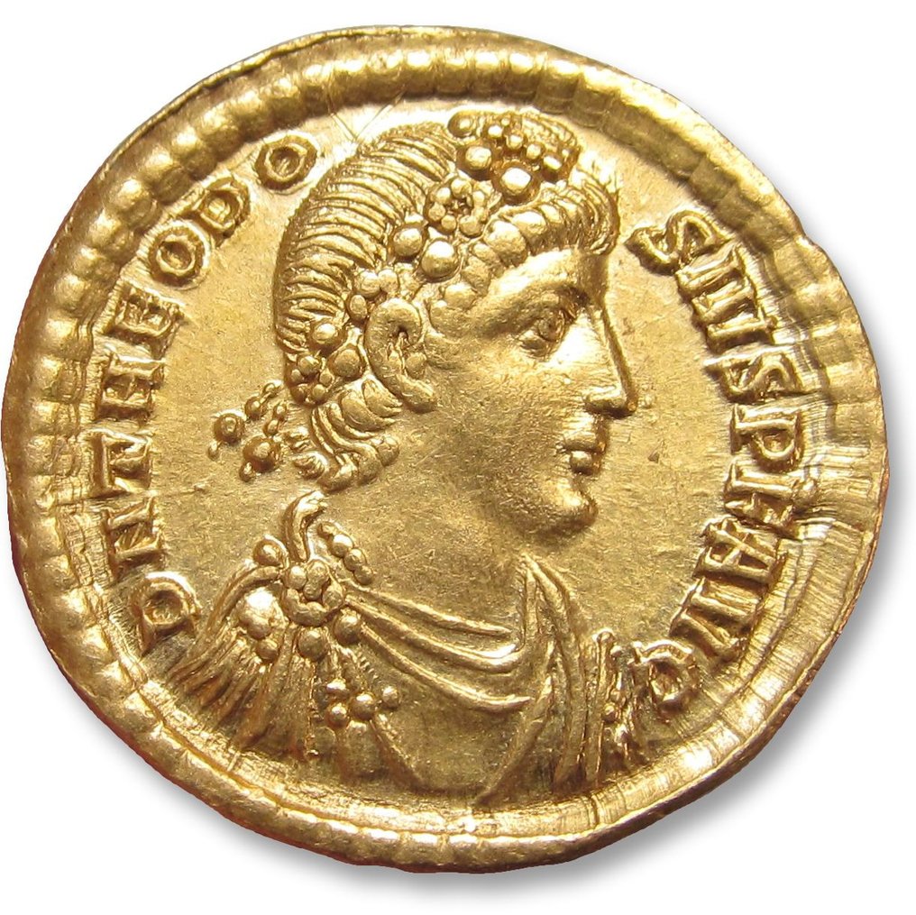 Roman Empire. Theodosius I (AD 379-395). Solidus Constantinople mint, 1st officina 380-381 A.D. - clear signs of double strike on reverse - #1.1