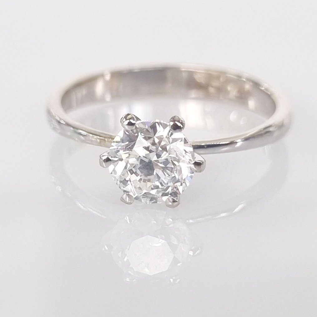 订婚戒指 - 18K包金 白金 -  1.00 tw. 钻石  (天然) #1.1