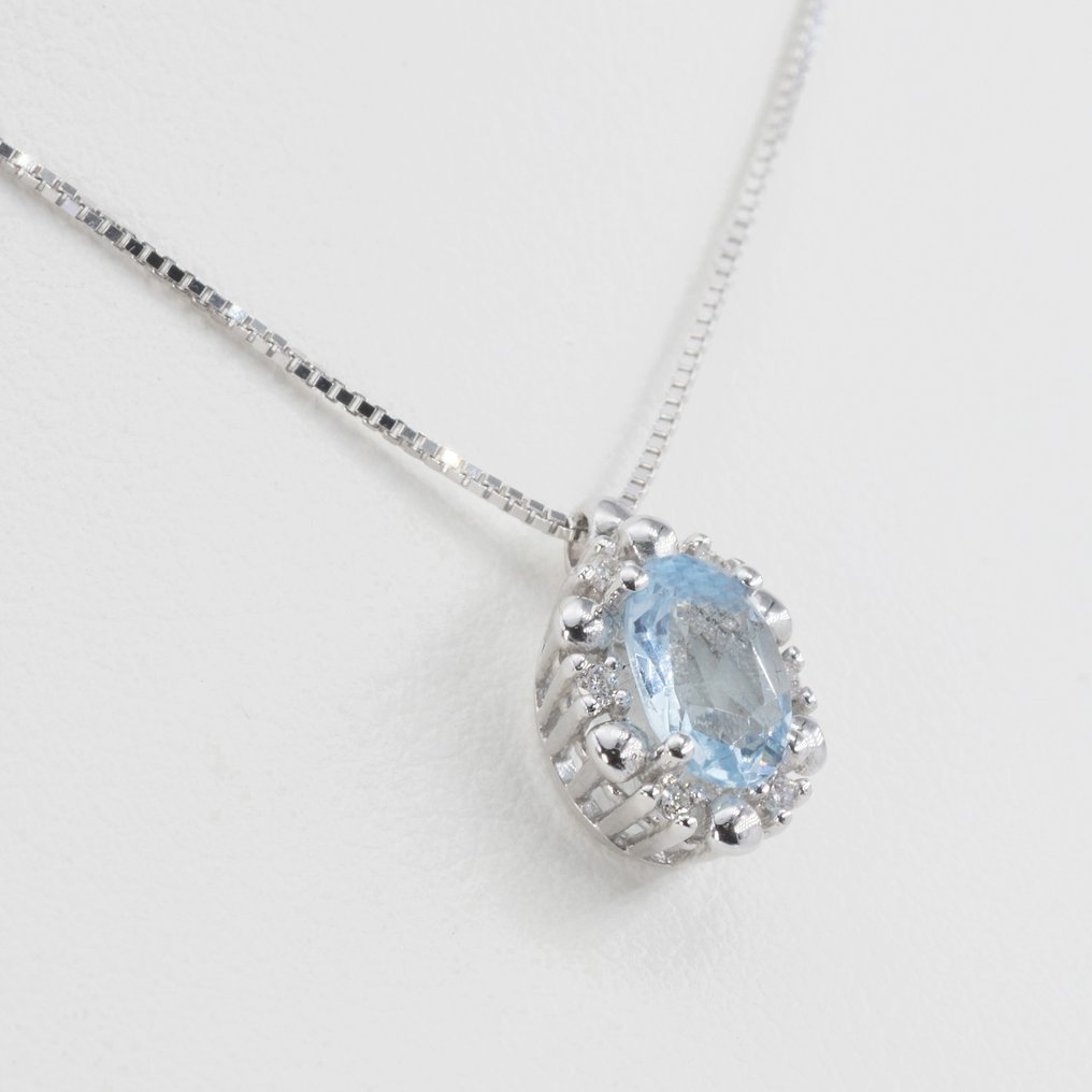 Sans Prix de Réserve - Collier avec pendentif Or blanc Diamant  (Naturelle) - Aigue-marine #1.2