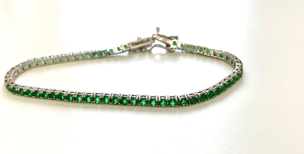 沒有保留價 - 網球手鍊 銀 祖母綠 - 祖母綠 #3.2