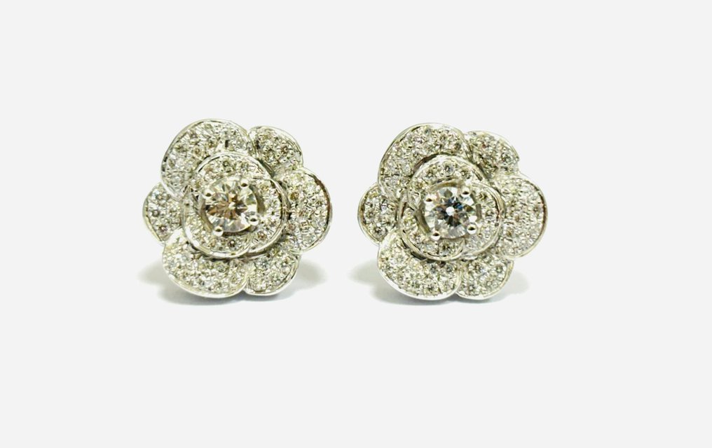 Boucles d'oreilles - 18 carats Or blanc -  1.25ct. tw. Diamant  (Naturelle) - Diamant #1.1