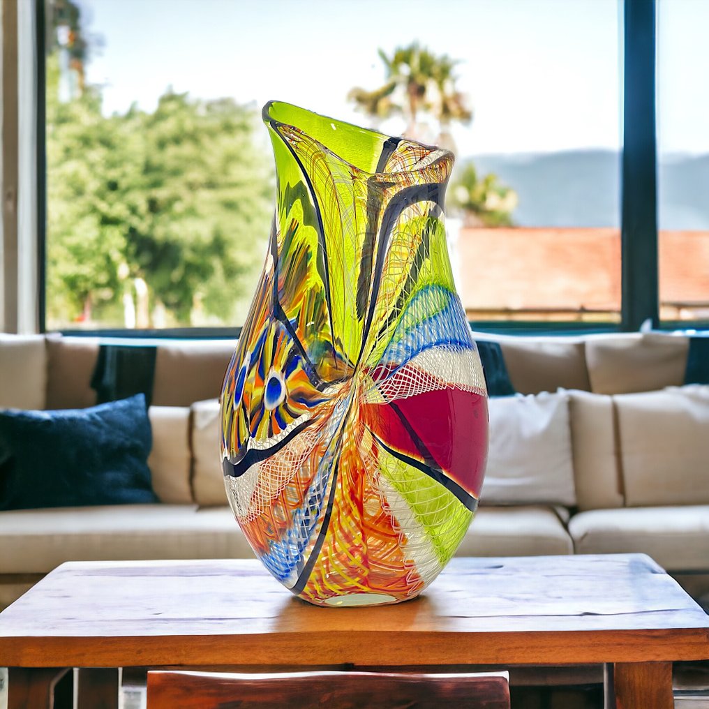 Filippo Maso - Vase -  Large multicolored vase with filigree, murrine and reticello  - Glass #1.2