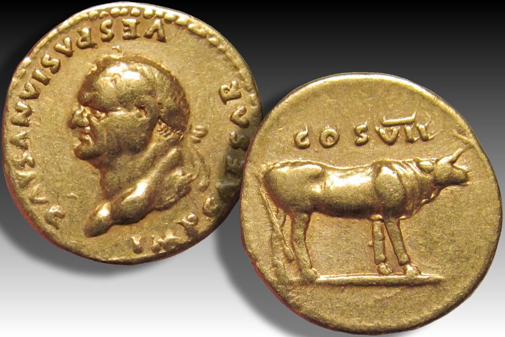 Romerska riket. Vespasian (AD 69-79). Aureus Rome mint 76 A.D. - Heifer reverse - #2.1