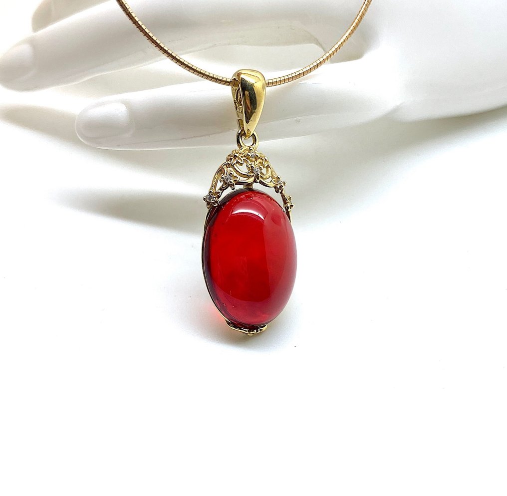 Pendente con cabochon in ambra baltica in argento 925 - Ambra - succinite #3.2