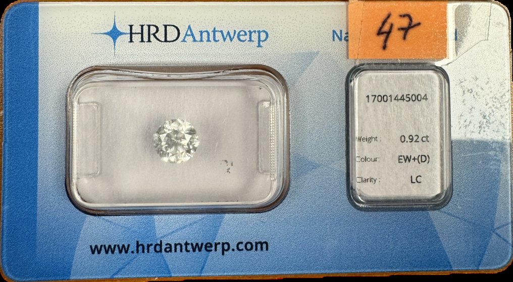 1 pcs Diamant  (Naturlig)  - 0.92 ct - Rund - D (fargeløs) - IF - HRD Antwerpen #1.1