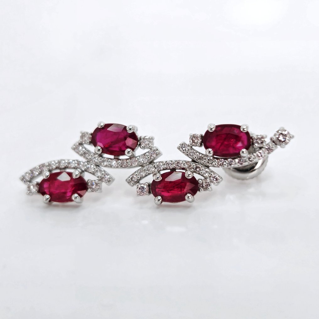 4.00 ct Red Ruby & 1.00 ct N.Fancy Pink Diamond Earrings - 4.92 gr - 耳环 - 14K包金 白金 红宝石 #1.2