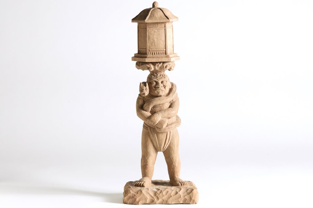 Buddah Statue of Dragon Lantern Spirit 龍燈鬼 by Kubota Yoshimichi 久保田俶通 with Wooden Box - Holz - Japan  (Ohne Mindestpreis) #2.1