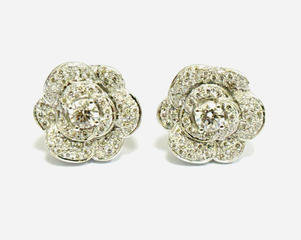 Earrings - 18 kt. White gold -  1.25ct. tw. Diamond  (Natural) - Diamond #2.2