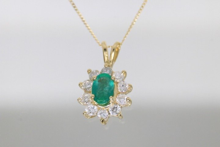 Halskæde med vedhæng - 18 kraat Gulguld, 0,50 Ct Diamant  (Natur) - Smaragd #2.2