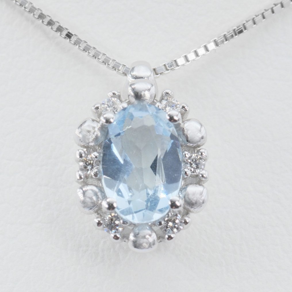 Sans Prix de Réserve - Collier avec pendentif Or blanc Diamant  (Naturelle) - Aigue-marine #1.1
