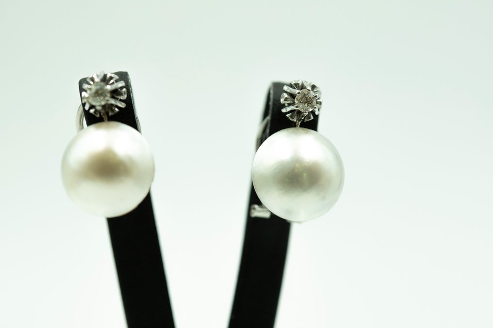 Örhängen - 18 kt Vittguld Diamant  (Natural) - Pärla  #2.1