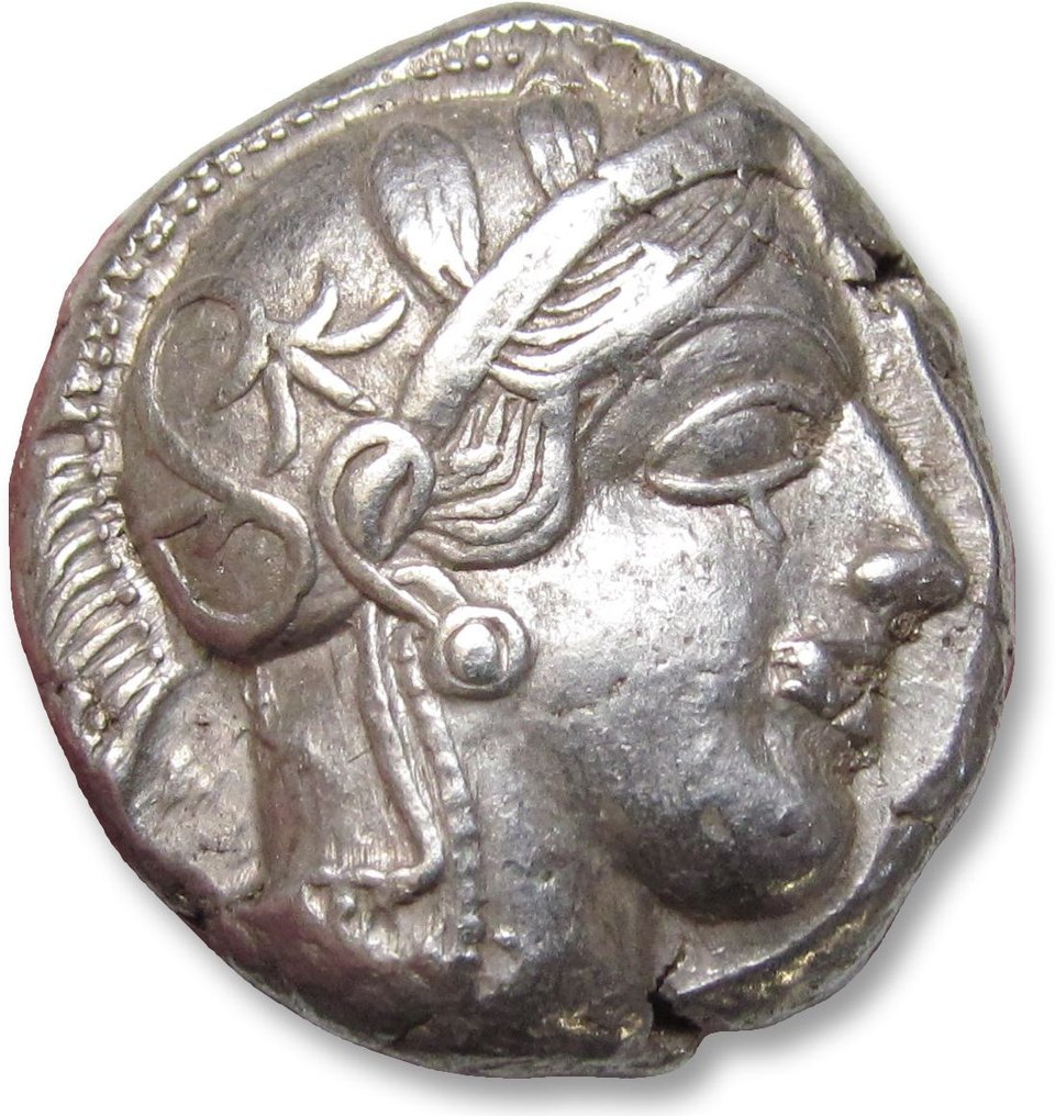 Attyka, Ateny. Tetradrachm 454-404 B.C. - great example of this iconic coin, large part of the crest visible - #1.2