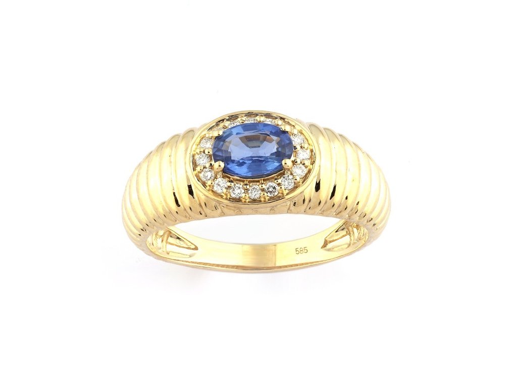 戒指 - 14 克拉 黃金 -  0.70 tw. 藍寶石 - 鉆石 #1.1