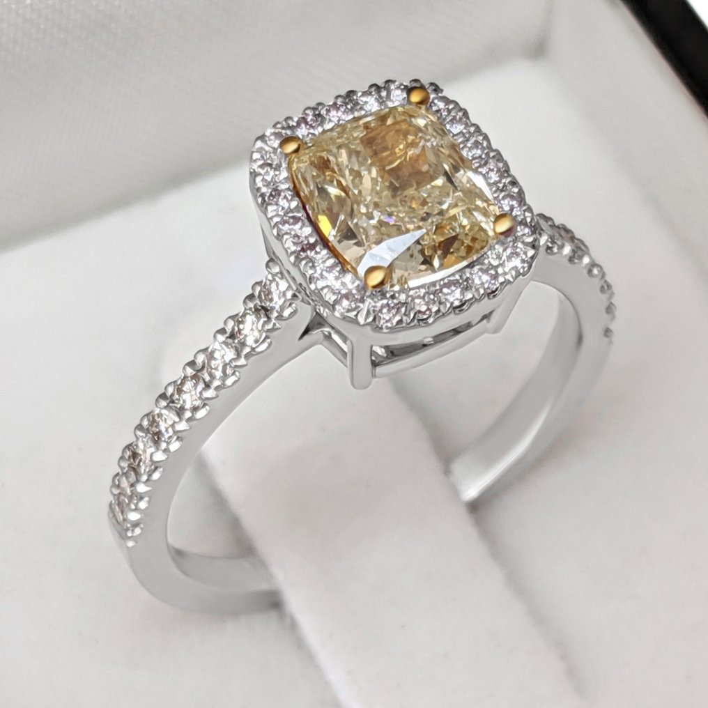 Ring Gelbgold, Weißgold Gelb Diamant  (Natürlich farbig) - Diamant #1.2