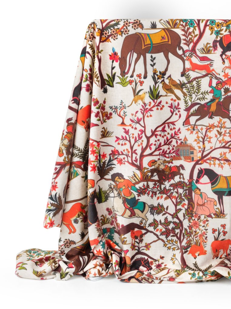 Τέχνη του κυνηγιού στο Ρατζαστάν - Γοητευτικό βελούδο σε περιορισμένη έκδοση - Ύφασμα  - 3 m - 3 m #2.1