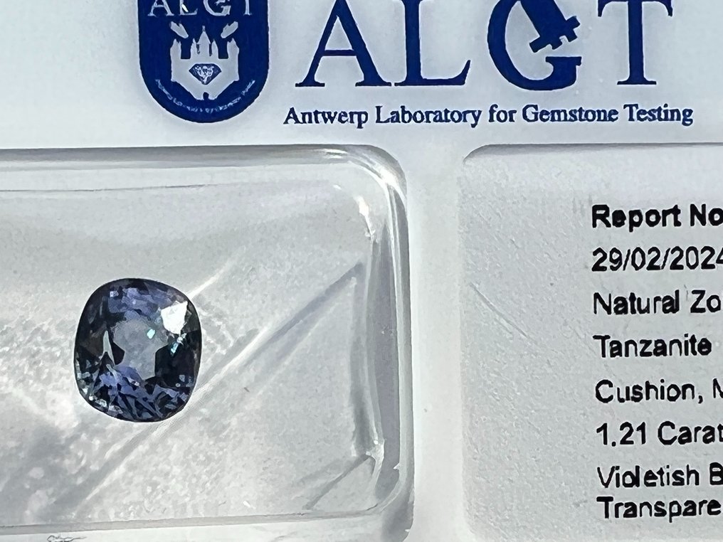 紫罗兰色, 蓝色 坦桑石  - 1.21 ct - 安特卫普宝石检测实验室（ALGT） - 紫蓝色 #3.1