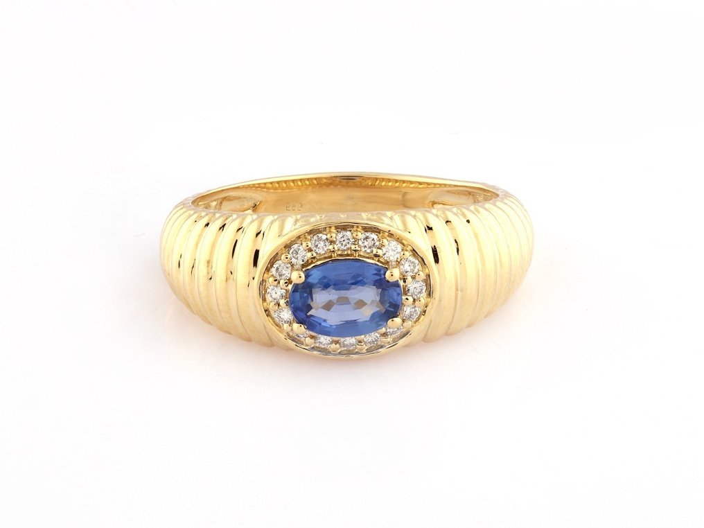 戒指 - 14 克拉 黃金 -  0.70 tw. 藍寶石 - 鉆石 #3.2