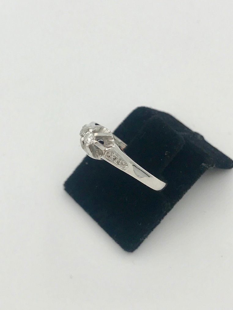 订婚戒指 - 18K包金 白金 -  0.10 tw. 钻石  (天然) #2.1