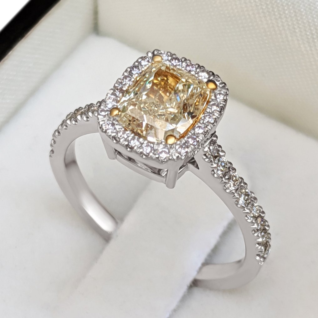Ring Geel goud, Witgoud Geel Diamant  (Natuurlijk gekleurd) - Diamant #1.1