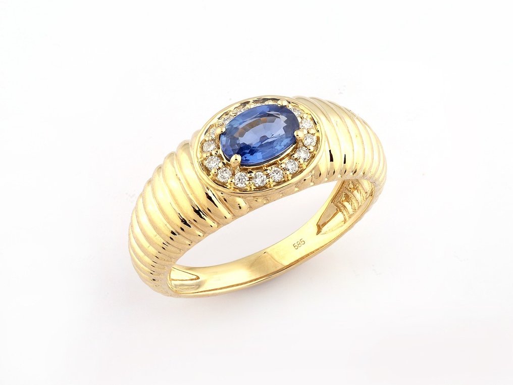 戒指 - 14K包金 黄金 -  0.70 tw. 蓝宝石 - 钻石 #2.1