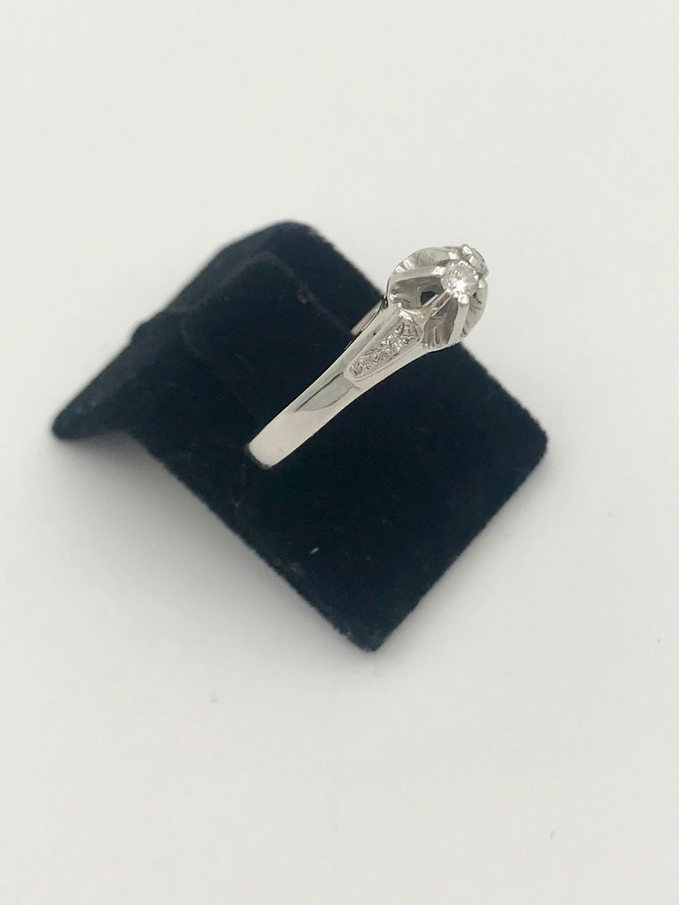 订婚戒指 - 18K包金 白金 -  0.10 tw. 钻石  (天然) #1.2