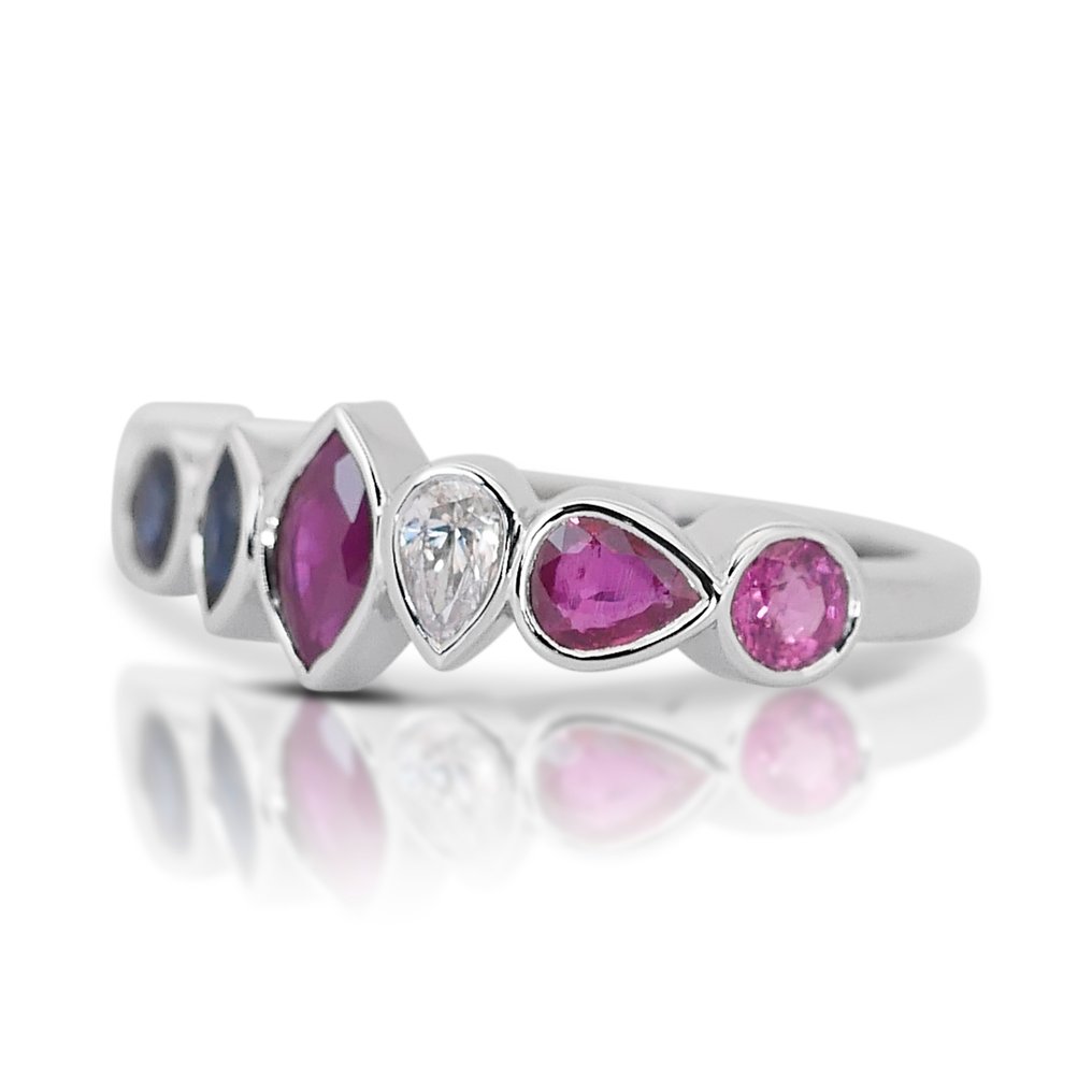 Ring - 14 kt. White gold -  1.47ct. tw. Ruby - Sapphire #2.1