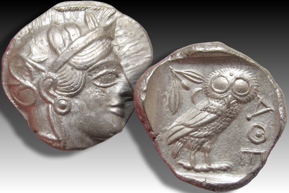 Attique, Athènes. Tetradrachm 454-404 B.C. - great example, large part of crest visible - #2.1
